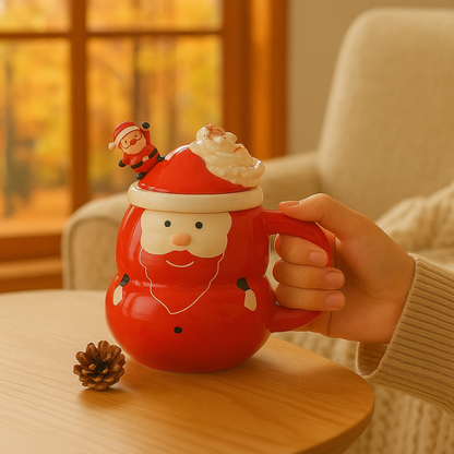 🎄Christmas Limited Edition | Cute Santa Claus Ceramic Mug✨ Creative Lid Design🎅 Christmas-Style Drinking Cup for Home & Office🎁